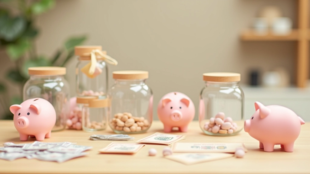 Colorful piggy banks and savings jars